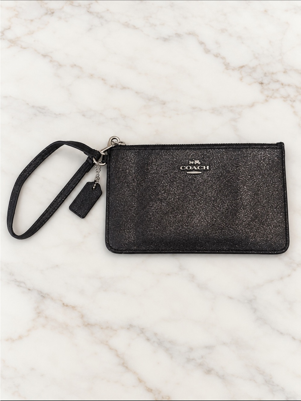 COACH Black Glitter Top Zip Wristlet One Size 34760